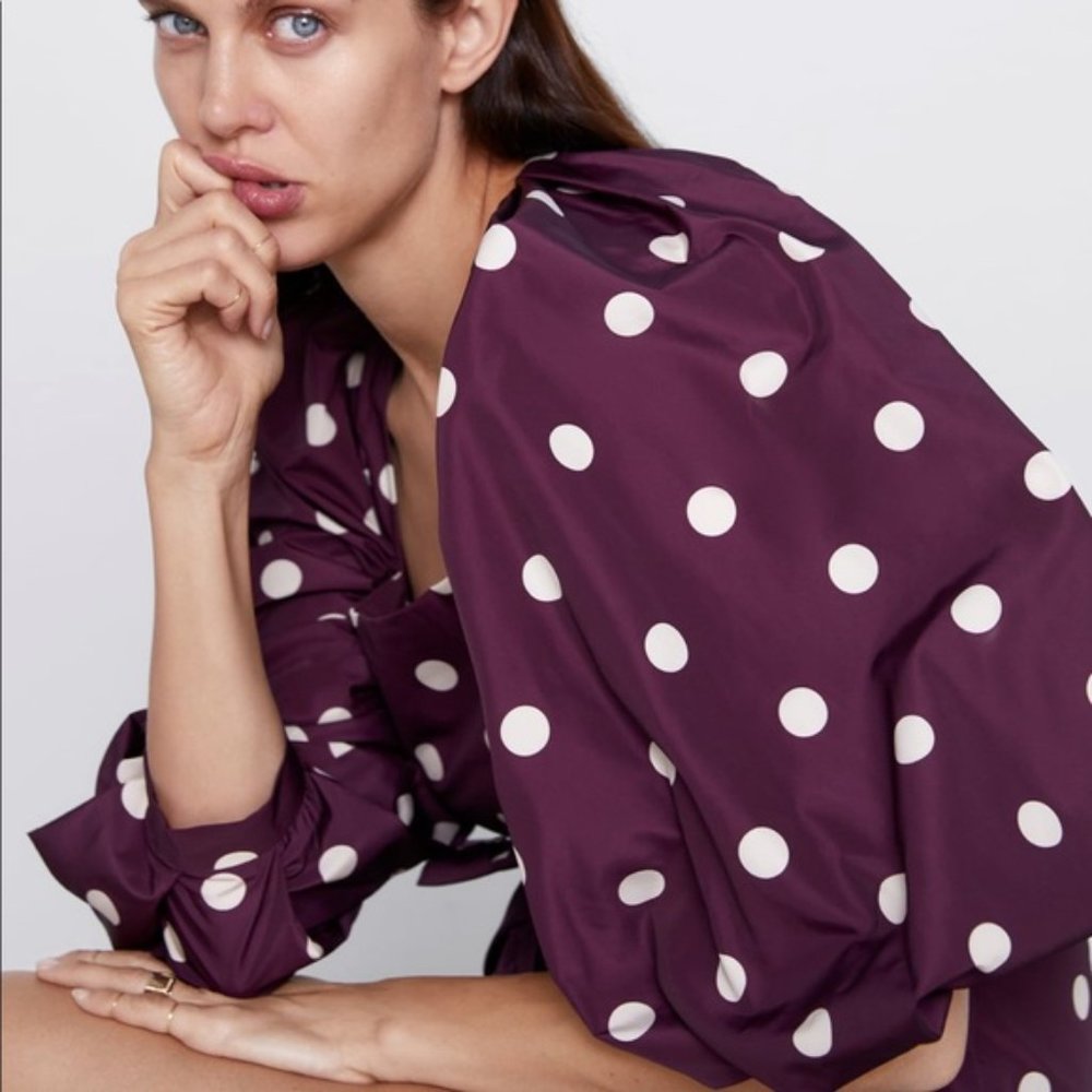 Zara Polka Dot Taffeta Blouse S - Picture 6 of 8